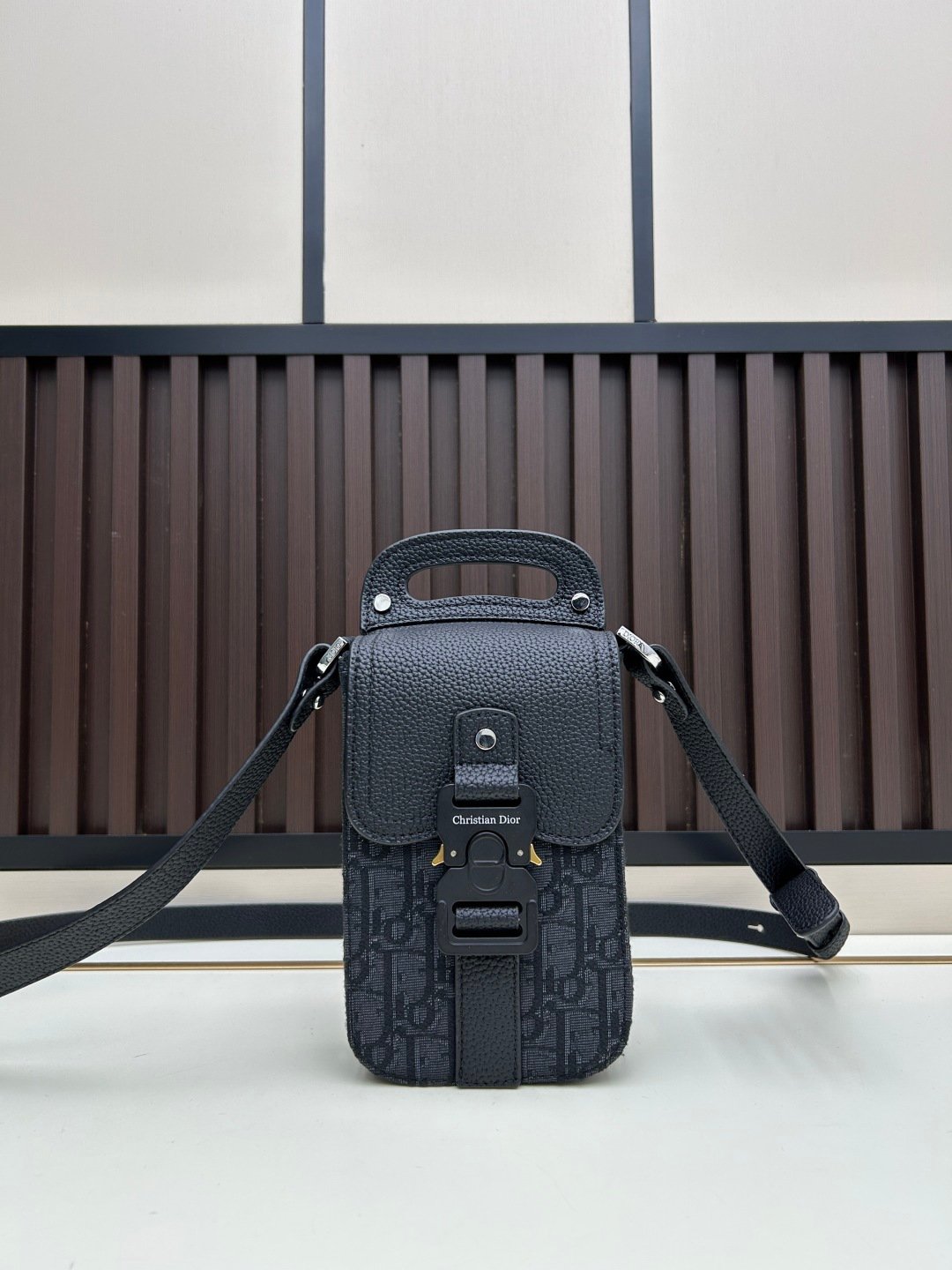 1 DIOR saddle vertical phone bag made of black grain cowhide 9042 - Image 1