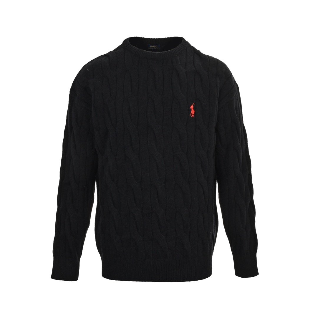 1 Ralph Lauren Classic Cable Knit Embroidered Logo Crew Neck Sweater - Image 1
