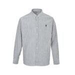 Ami Paris Heart Embroidered Striped Long-Sleeve Shirt