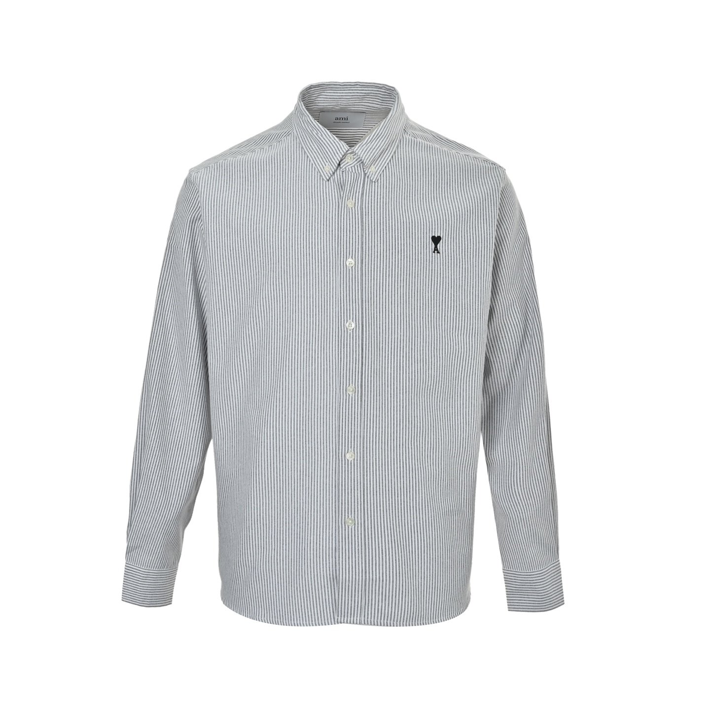 1 Ami Paris Heart Embroidered Striped Long-Sleeve Shirt - Image 1