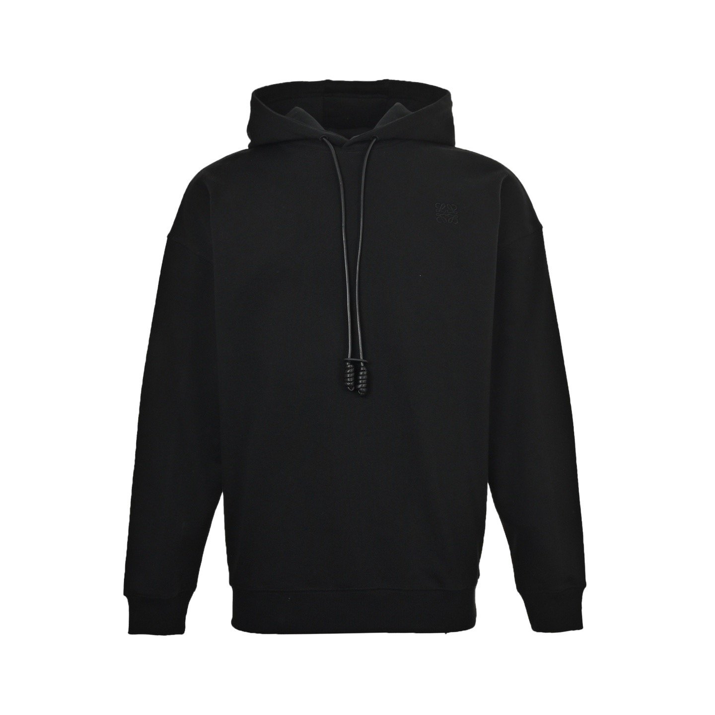 1 Loewe 24Fw Leather Drawstring Embroidered Logo Hooded Sweatshirt - Image 1