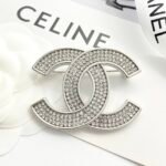 Chanel CHAN 25 Full Diamond Sparkling Silver White Double C Brooch