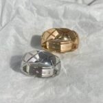 Chanel wide diamond grid smooth ring