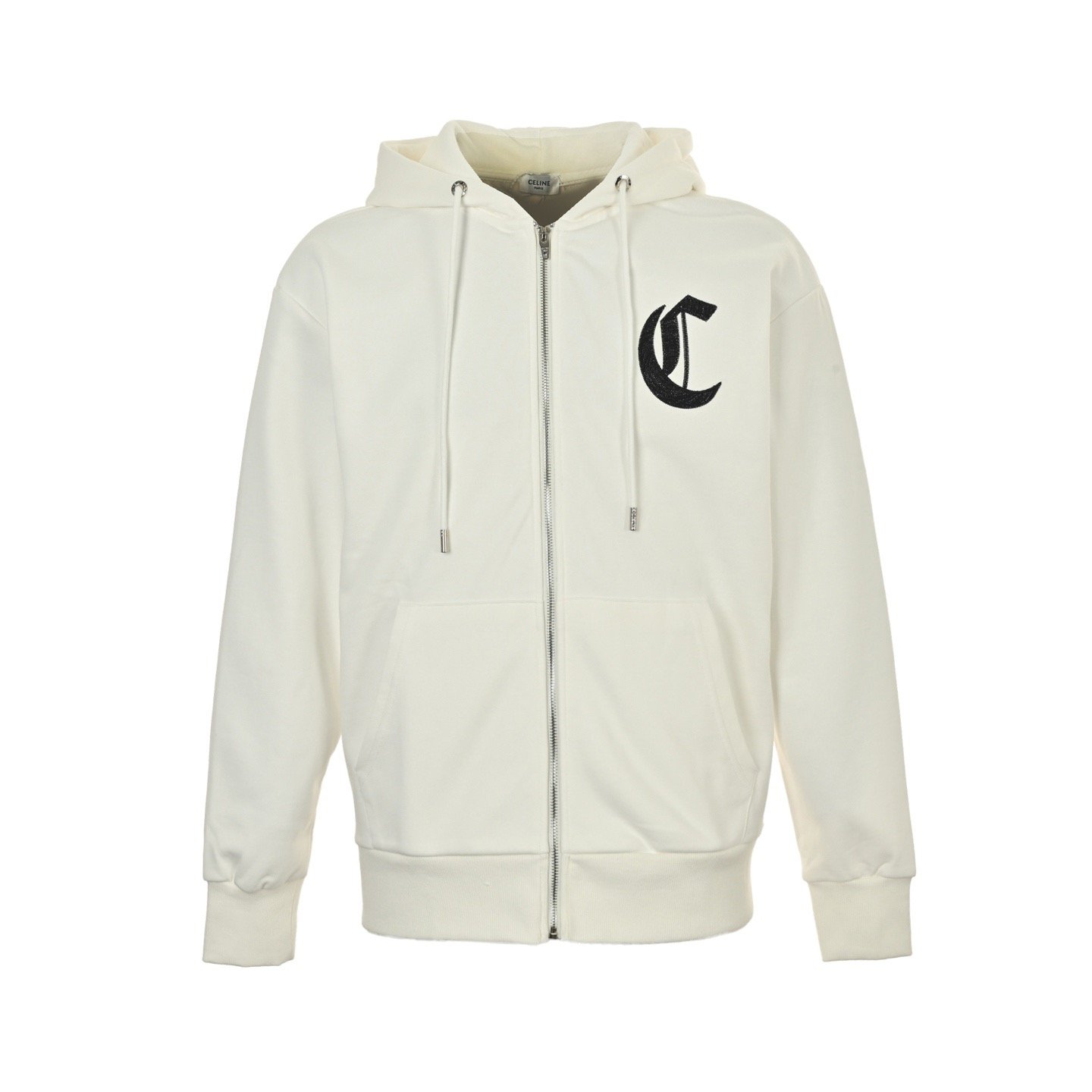 1 Celine 25Fw Gothic Letter Embroidery Zip-Up Hooded Jacket - Image 1