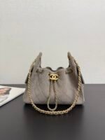 Chanel Ohanel 26C bucket bag with drawstring, made of genuine leather, suede mini size.