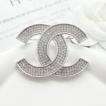 Chanel CHAN 25 Full Diamond Sparkling Silver White Double C Brooch - Image 6