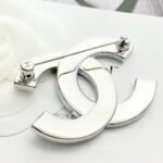 Chanel CHAN 25 Full Diamond Sparkling Silver White Double C Brooch - Image 4