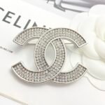 Chanel CHAN 25 Full Diamond Sparkling Silver White Double C Brooch - Image 3
