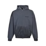 Balenciaga Distressed Embroidered Hand-Painted Zipper Hooded Sweatshirt Jacket