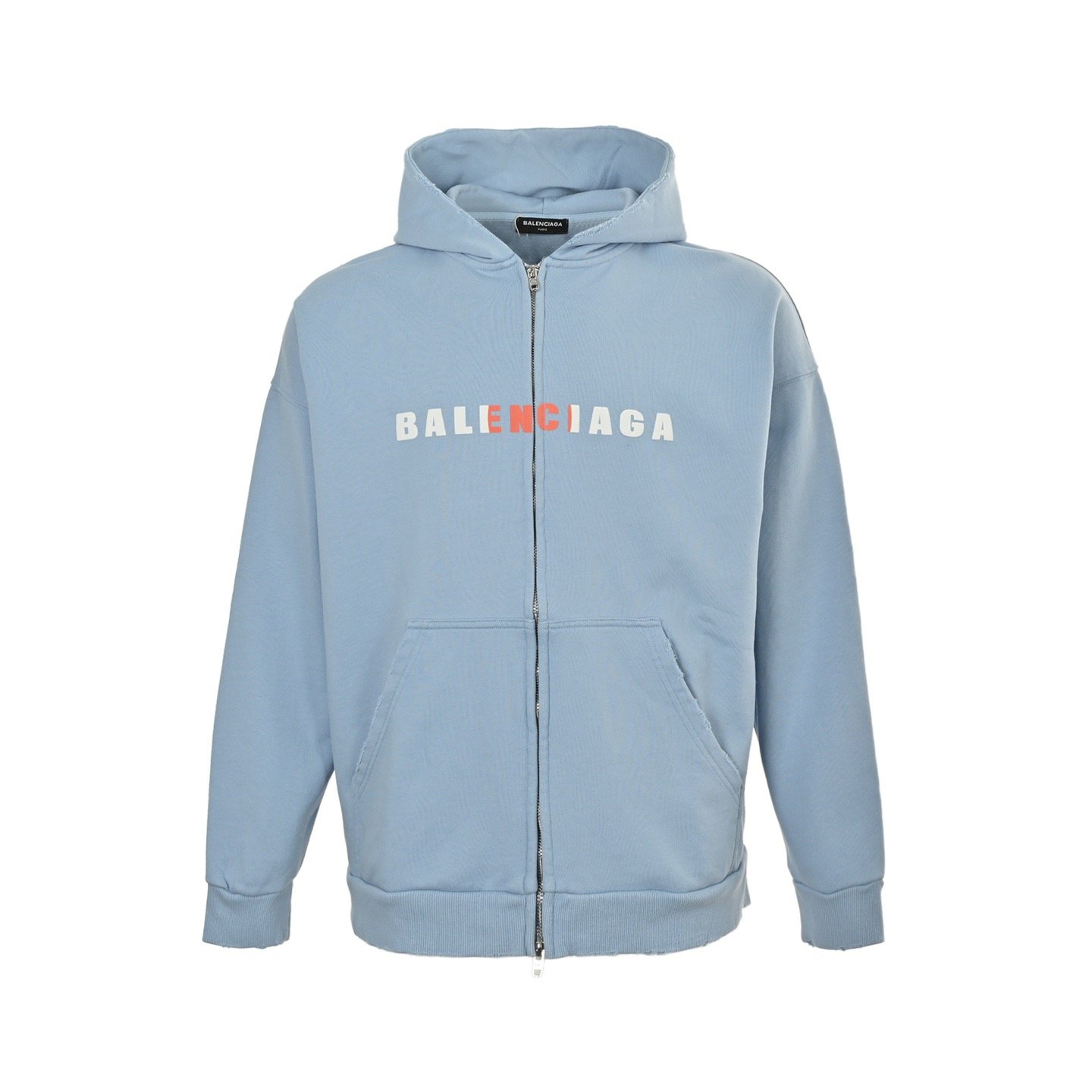 1 Balenciaga 25Fw Colorful Letter Foam Print Zip-Up Hooded Jacket - Image 1