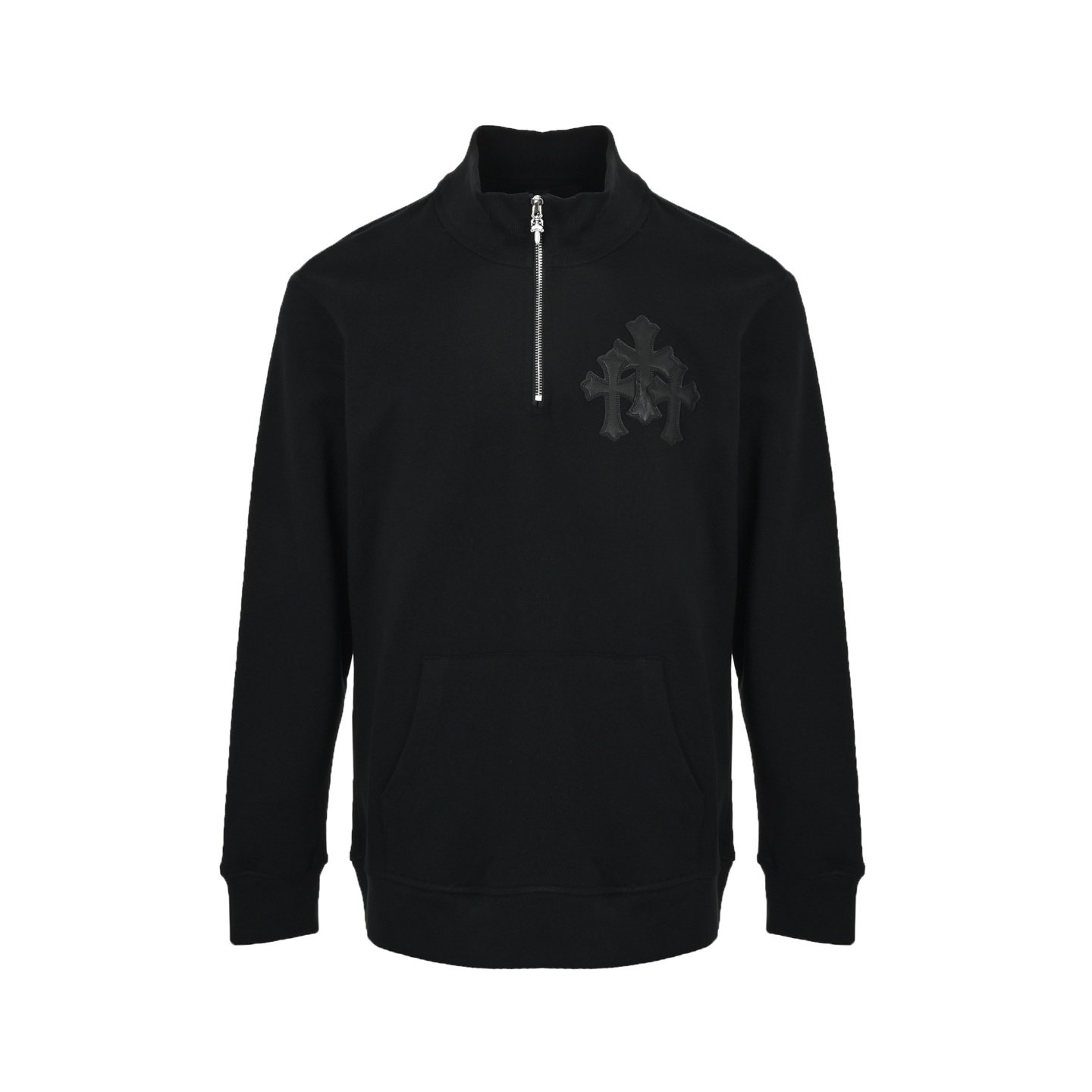 1 Chrome Hearts Cross Half-Zip Leather Stand Collar Sweatshirt - Image 1
