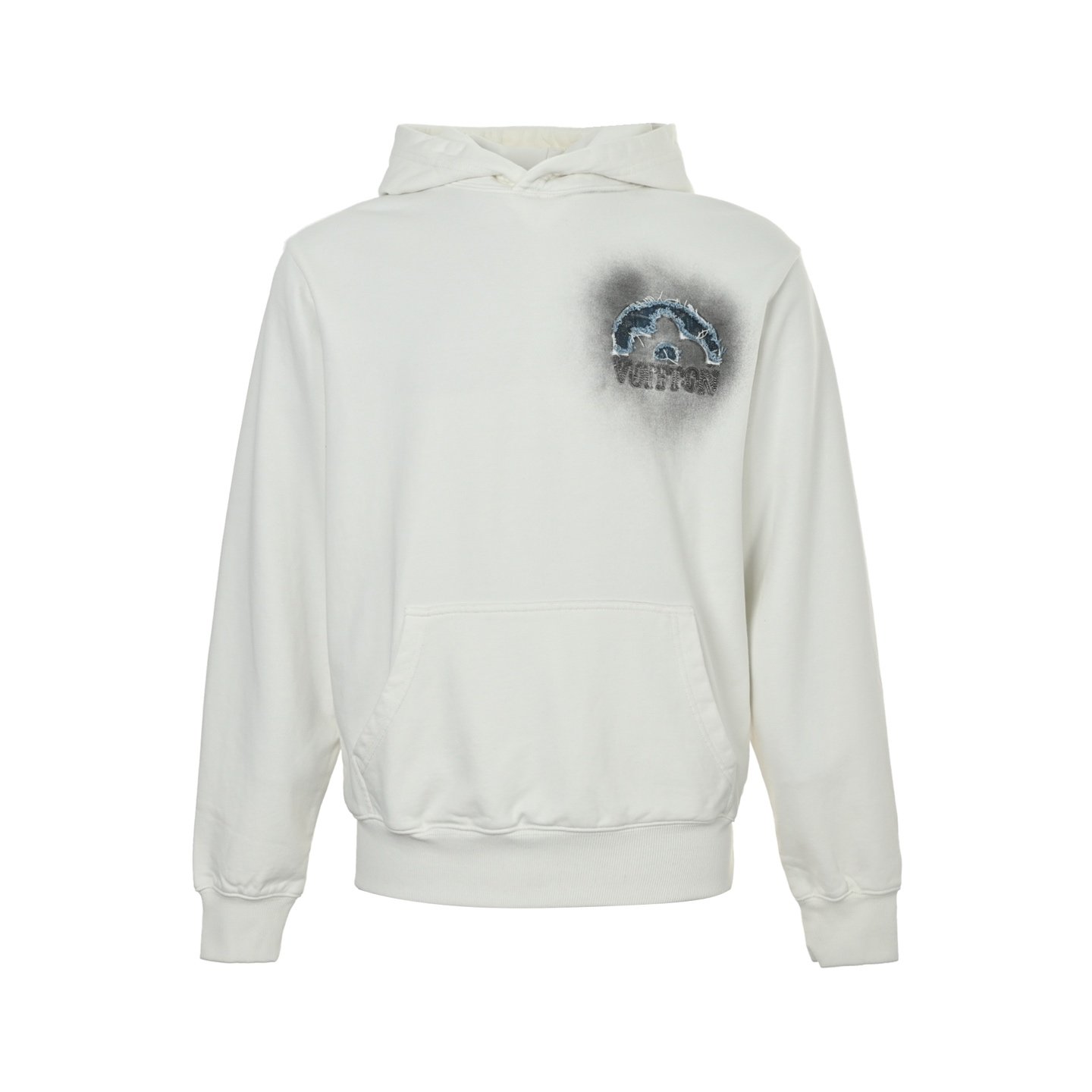 1 Louis Vuitton denim patch embroidered washed distressed hoodie - Image 1