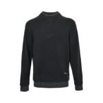 Prada patchwork faux two-piece sweater with small logo at the hem.