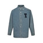 Ami Paris Woven Heart Embroidered Denim Shirt