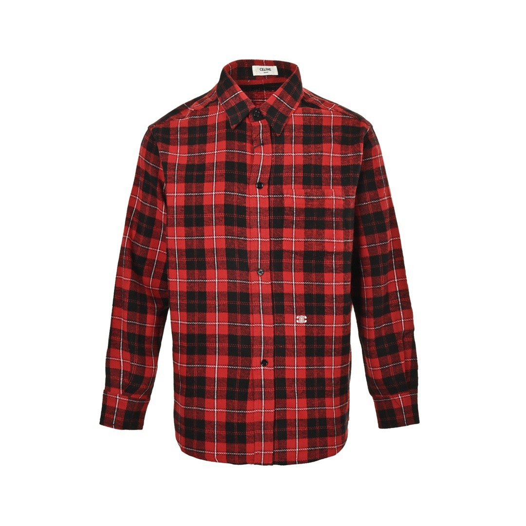 1 Celine 24Fw Arc de Triomphe Embroidered Plaid Shirt - Image 1