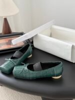 MM6 Croc-Embossed Square-Toe Ballet Flats
