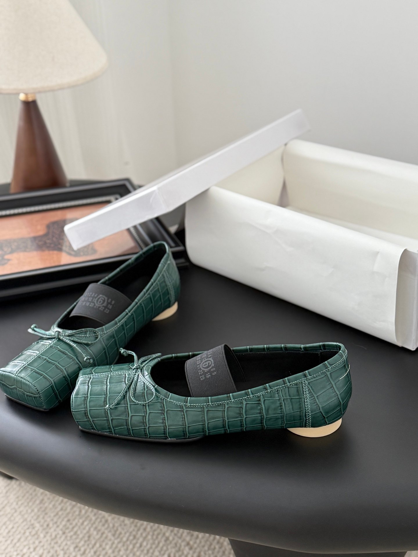 2 MM6 Croc-Embossed Square-Toe Ballet Flats - Image 1