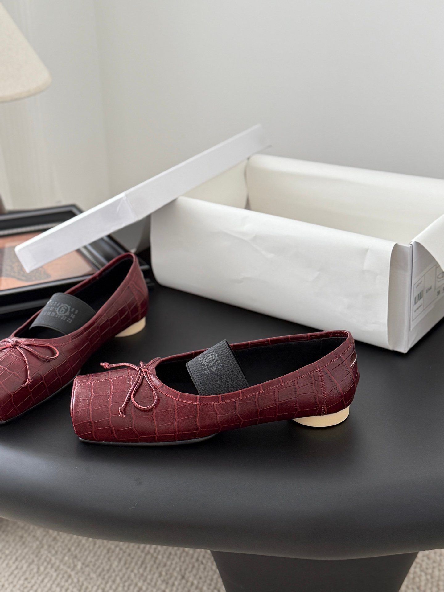 2 MM6 Croc-Embossed Square-Toe Ballet Flats - Image 1