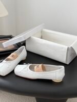 MM6 Croc-Embossed Square-Toe Ballet Flats