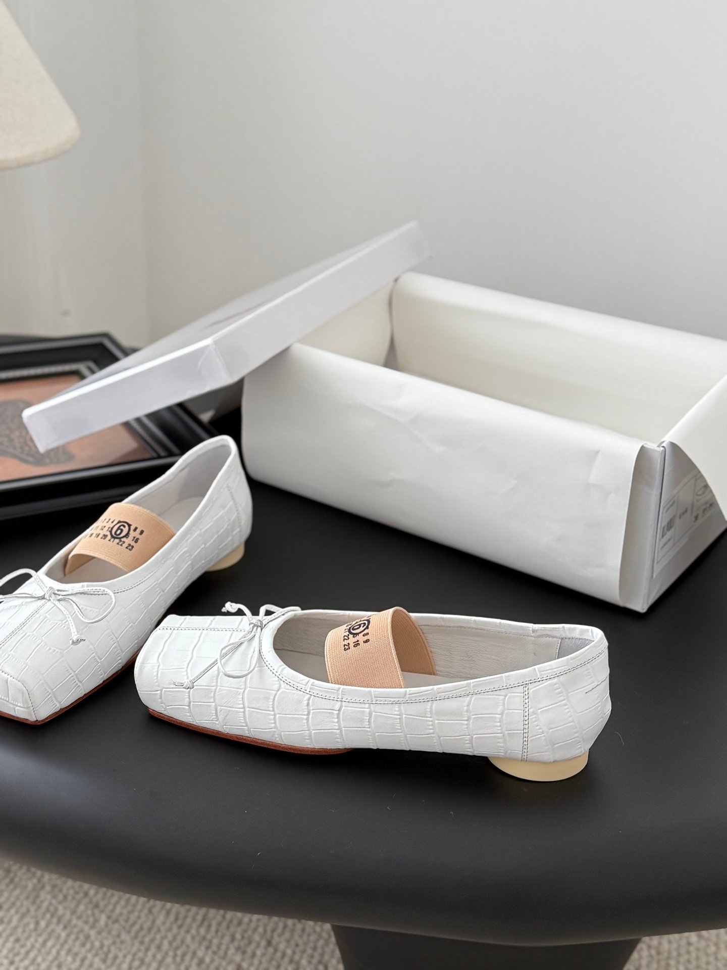 2 MM6 Croc-Embossed Square-Toe Ballet Flats - Image 1