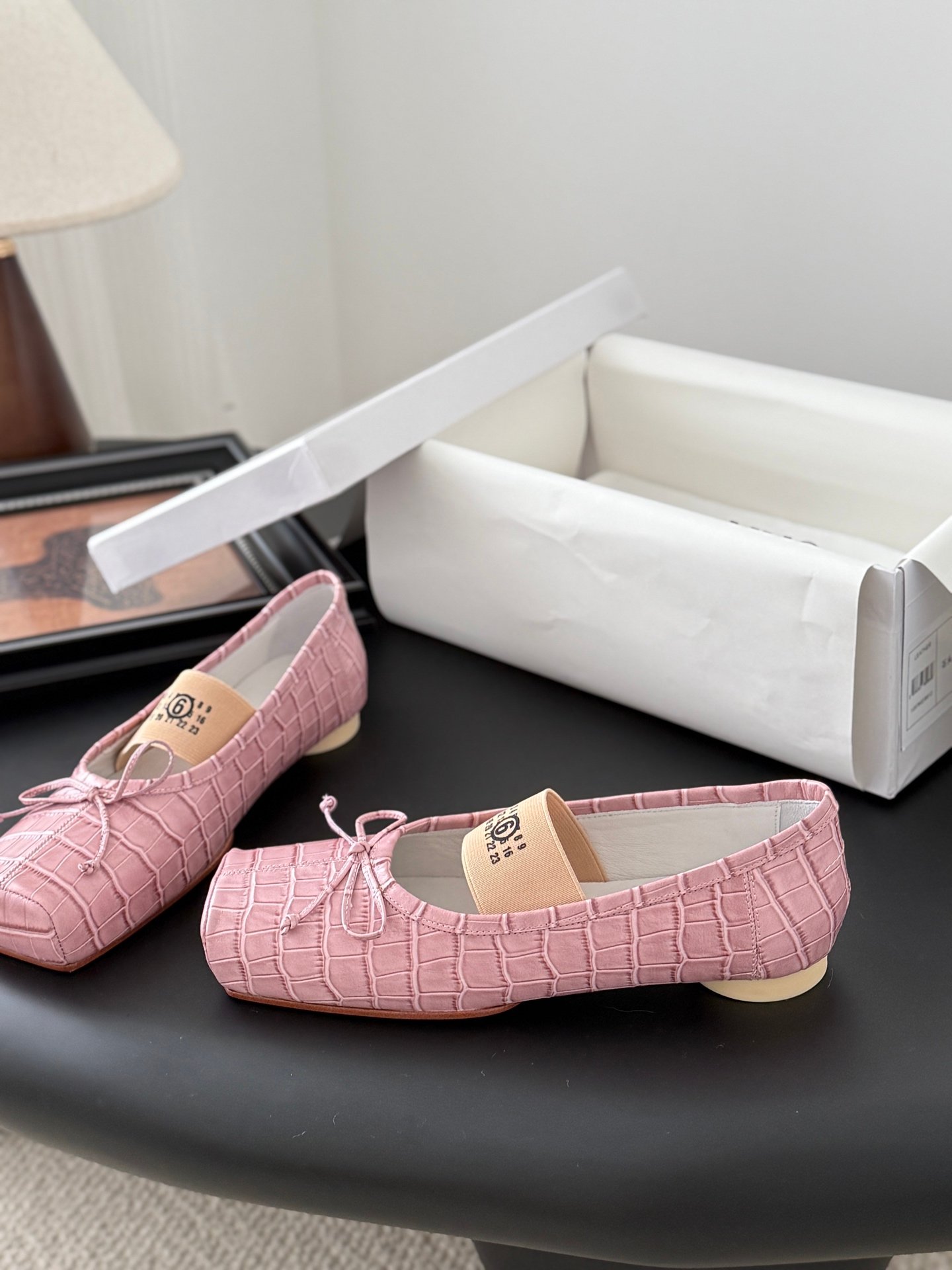 2 MM6 Croc-Embossed Square-Toe Ballet Flats - Image 1
