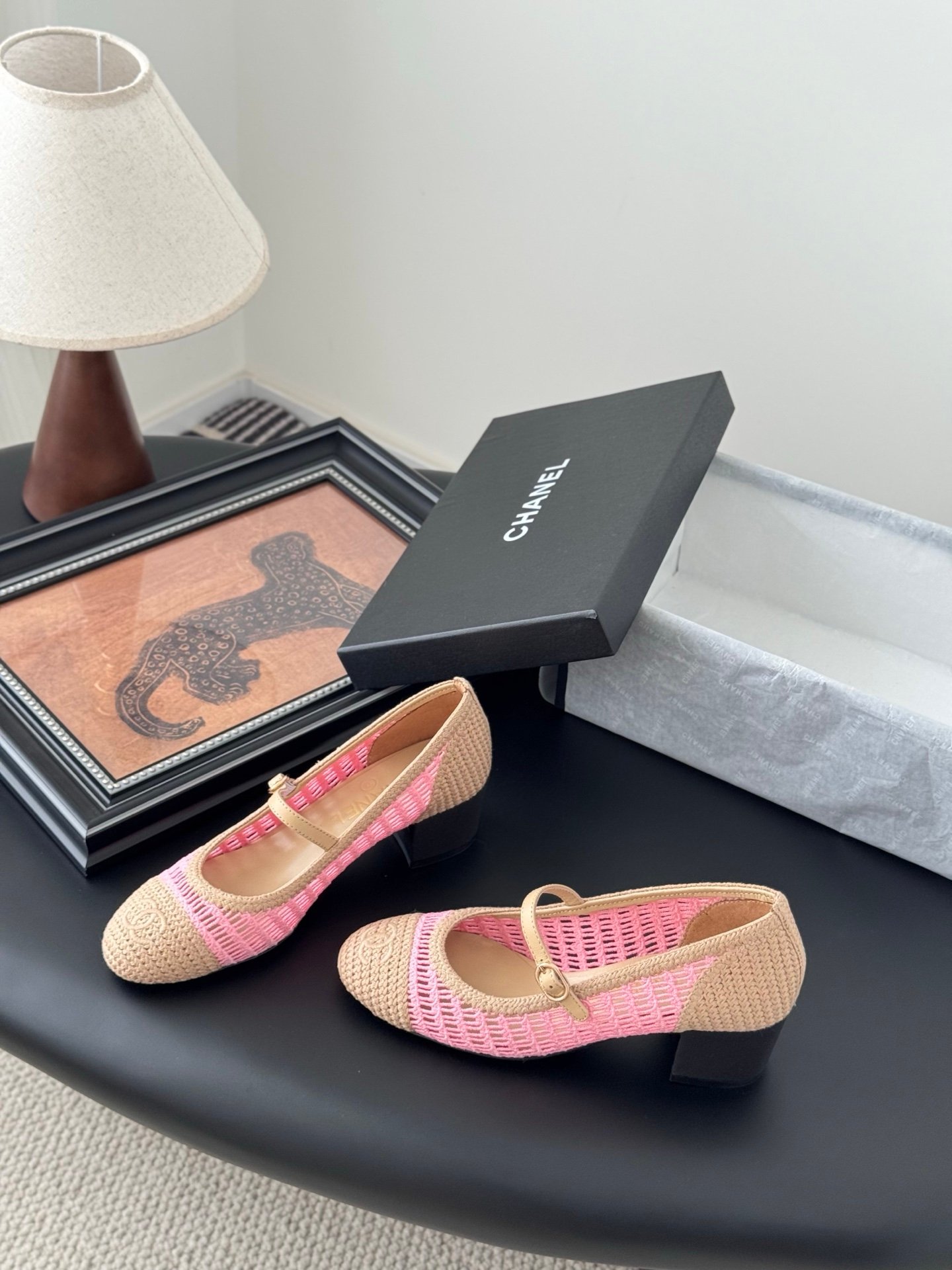 2 Chanel Raffia Mary Jane Block Heels - Image 1