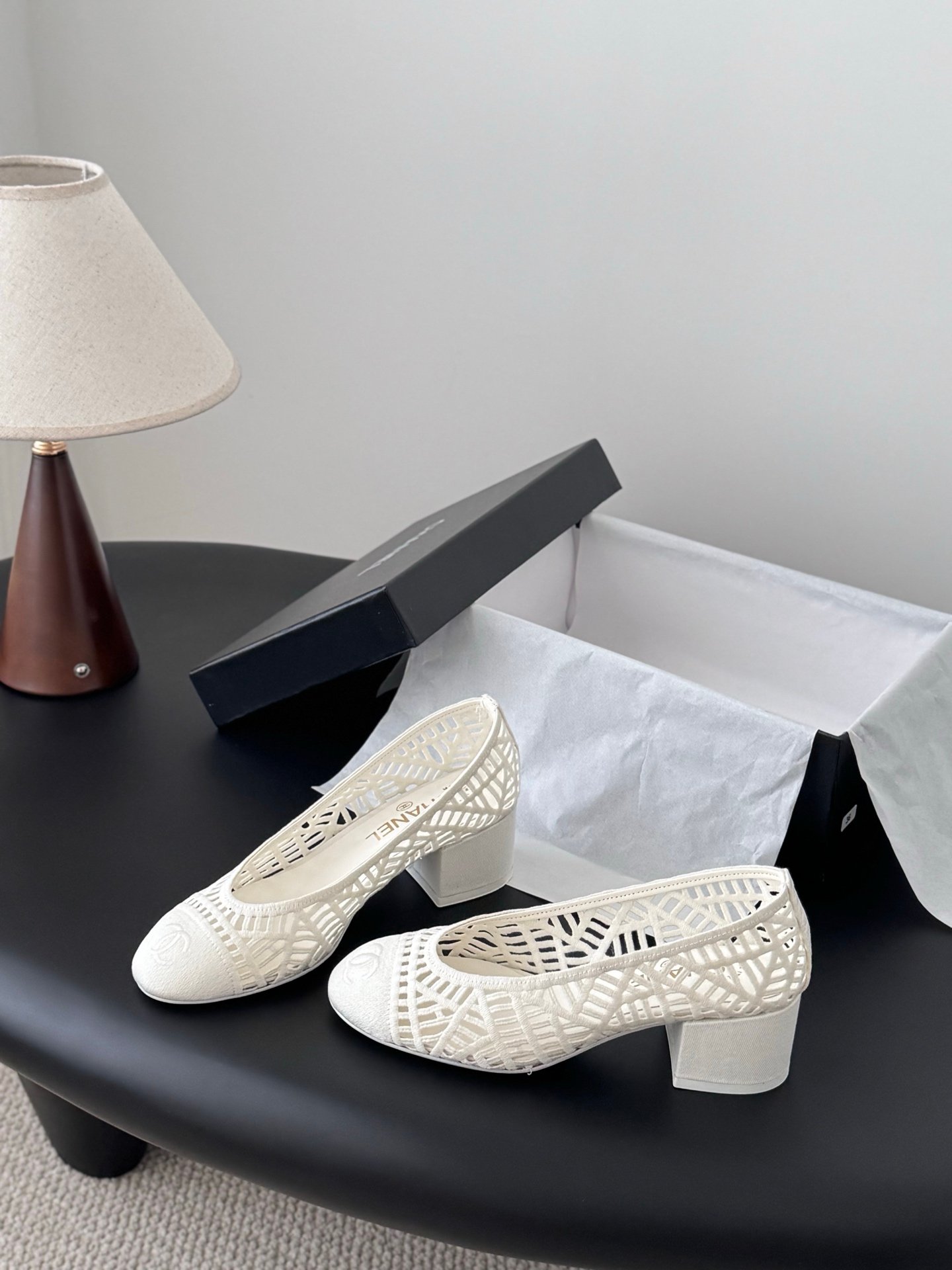 2 Chanel Raffia Mary Jane Block Heels - Image 1