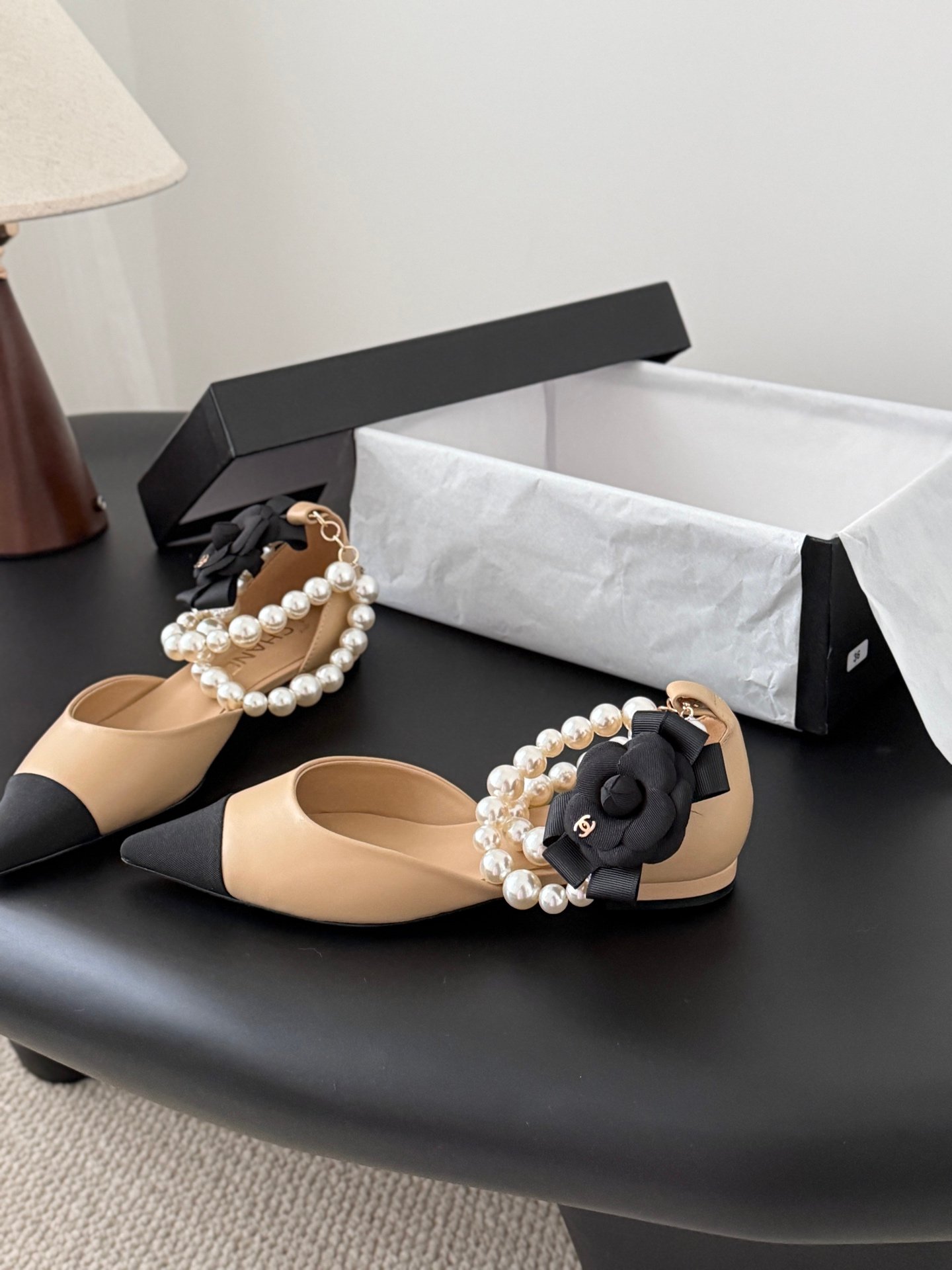 2 Chanel Pearl Camellia Flats - Image 1