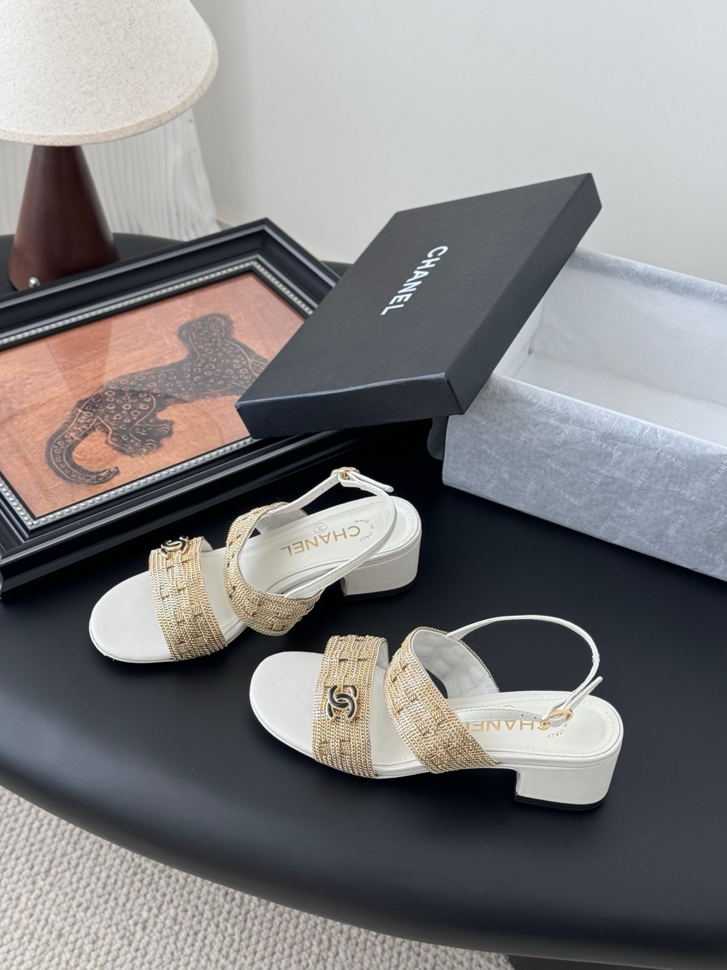 2 Chanel Block Heel Sandals - Image 1