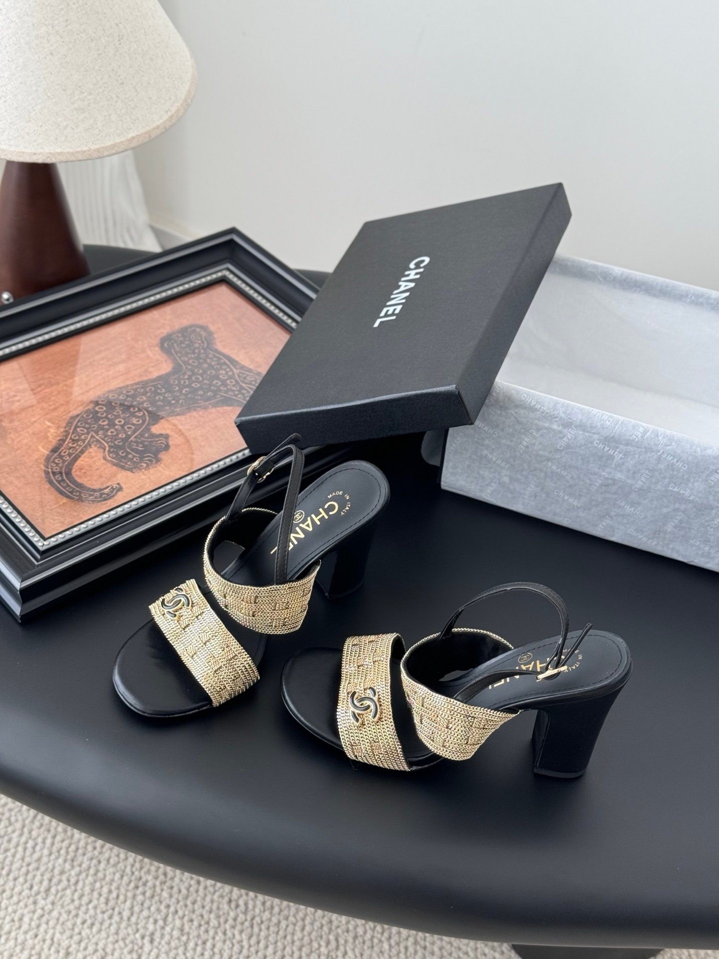 2 Chanel Block Heel Sandals - Image 1