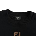 Fendi Double F Suede Embroidered Crew Neck Sweater - Image 4